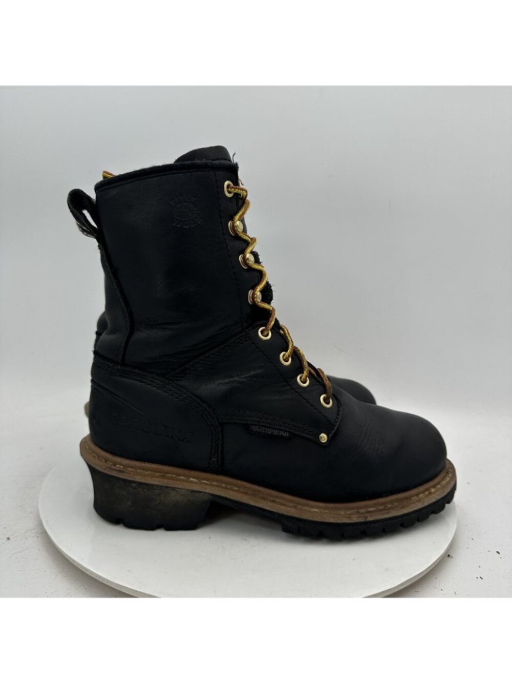 Carolina Women Size 7 Black Logger Leather Yellow Lace Up Combat Work Boot - Picture 2 of 10